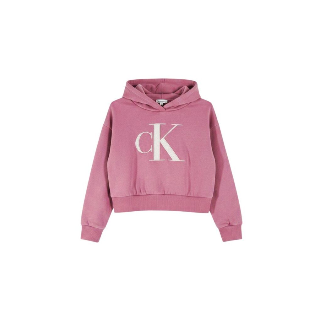 Calvin Klein Kids Pink Monogram Cropped Hoodie Girls Size 5 Y2K